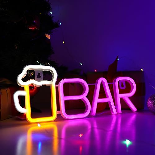 WIOSOUL Bar Neonleuchte, LED-Neon Schriftzug für Bar mit USB & Batteriebetrieb, bier lampe – Wanddekoration für Kneipe, Wohnzimmer, Home Pub, Bistro, Partyraum dekorative（Warmweiß/Pink）