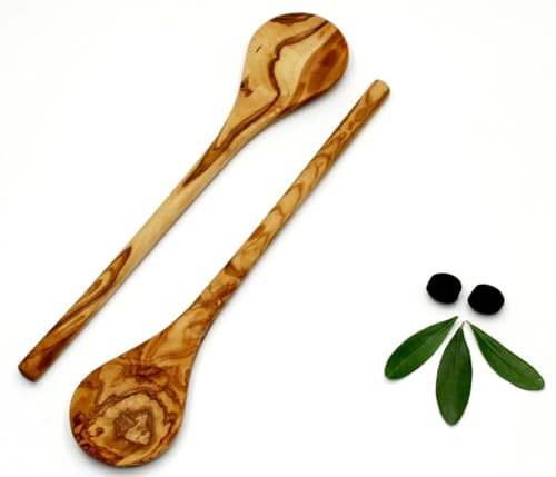 DAGDEG Lot de 2 cuillères à riz en bois d'olivier - Cuillère à légumes - Cuillère de service - Cuillère de cuisine - Spatule de riz - Ustensiles de cuisine - Isoto - Environ 27 cm (bois d'olivier,