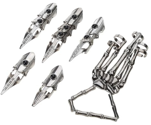 TEMOOUES Gotische Punk-Skelett-Metallhandschuh einstellbar für Halloween, Cosplay und Party