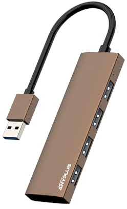 ANYPLUS USB 3.0 Hub Verteiler aus Aluminiumlegierung Ultra Slim, Tragbarer 4 Port Mehrfachstecker für Laptop, PC, iMac, Mac Pro, Surface Pro, MacBook, Flash Drive【Braun】
