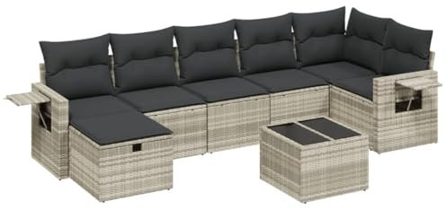 vidaXL Garten Sofagarnitur mit Kissen 8-TLG., Gartenmöbel Gartengarnitur, Sitzgruppe Sitzgarnitur, Lounge Sofa Garnitur Terrasse, Hellgrau Poly Rattan