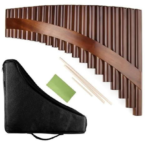 Panflöte aus Bambus 22 Rohre G-Tonart braune Farbe diagonaler Holzstreifen handgefertigt Bambus Panflöte Folk Holzblasinstrument(Left)
