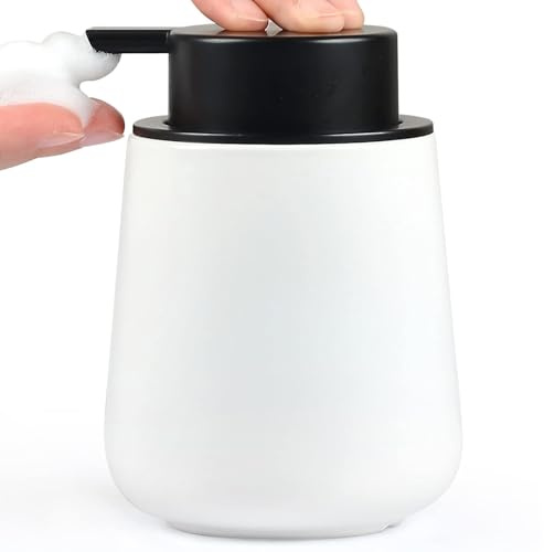 Umlaca Seifenspender Keramik Weiß – 350ml Nachfüllbarer Spülmittelspender mit großem Pumpkopf, Cremeseifenspender für Küche & Bad (Schaumseifenspender)