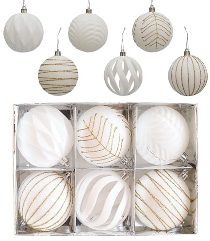 6PCS Shatterproof Hanging Weihnachtsball, 8CM Samtball Ornamente Weihnachtskugel Ornament Baum Dekorationen für Feiertagshochzeit, Party, Geburtstag, Weihnachtsbaum, Weihnachten, DIY(weiß)