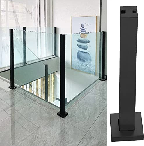 KEHSF Glaszaun-Klemmstange für Veranda, Treppenplattform, Glasgeländerpfosten, Balustrade-End-/Mittel-/Eckmetallsäule für Glaszaun im Innen- und Außenbereich, Schwarz
