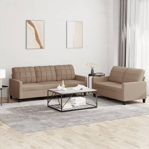 Brokky 2-TLG. Sofagarnitur mit Kissen Sofa Wohnzimmer Sitzgruppe Wohnzimmer Sofa Set Sofas FüR Wohnzimmer Cappuccino-Braun Kunstlederer / 3201382