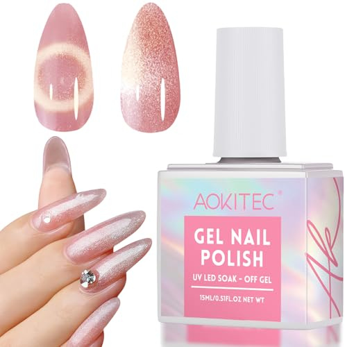 Aokitec Rosa Cat Eye Gel Nagellack: 15ml Magnetic Gel Polish mit Magnet Soak Off Holographic U V LED Nail Lamp Halo Polish Shimmer Nail Polish Nail Art Manicure Salon DIY Geschenk für Frauen