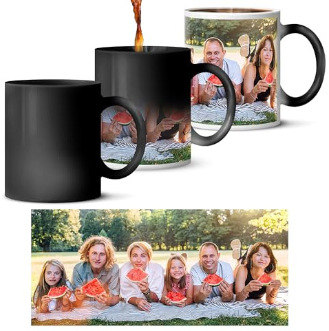Personalised Heat Change Mug with Photo, 11oz Ceramic Custom Cup | Customised Colour Changing Gift for Birthday, Christmas, Anniversary, Personalised Coffee Tea Cup for Him or Her, 1 Photo