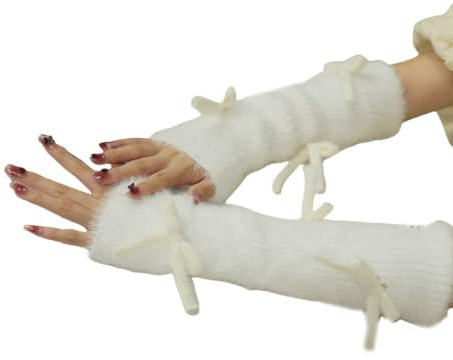 JAMNGHB Punk-Braut-Handschuhe, pelzige Schleife, Handgelenk-Handschuhe, Kostüm, Versorgung, Party, Winter, Armwärmer für Braut, Mädchen, Fotografie, weiß, As detailed discrption