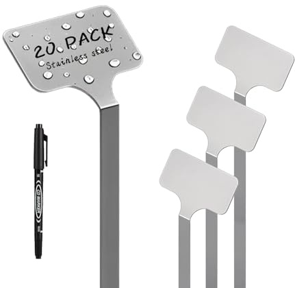 Stainless Steel Plant Labels, Metal Waterproof Plant Markers,Height 12.75 in, Label Area 2.5 in*1.25 in resuable Nursery Tags for Vegetables herb Flower Seed Green House- 20-Pack