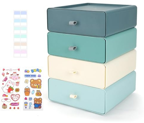 Stapelbare Schubladenboxen, SITAKE Aufbewahrungsbox mit Schubladen Kosmetik Organizer, Desktop Storage Box für Schreibtische Schminktische Büros Bäder perfekte Ordnung und Stil (Morandi)