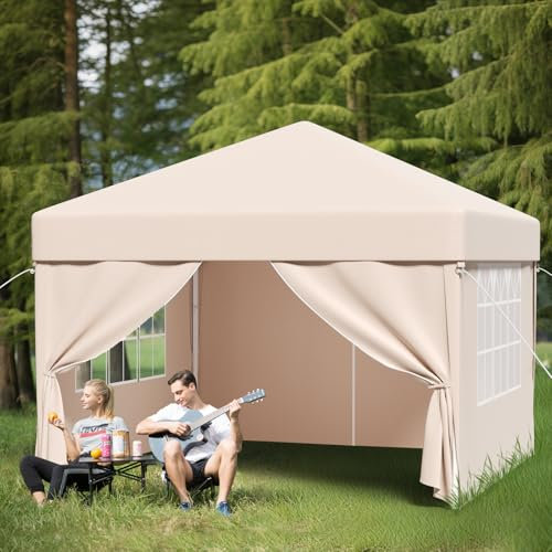 TRIUMPHKEY Pavillon 3x3 Wasserdicht Stabil Winterfest|Pop-Up Pavillon Höhenverstellbar|Partyzelt UV Schutz 50+ |Faltpavillon 3x3 mit Tragetasche | Gartenpavillon Faltbar für Outdoor Camping,Beige