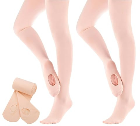 Risipu Ballet Tights Girls 2 Pairs，60D Ultra Soft Convertible Footless Tights for Toddler, Kids, and Women,Transition Dance Stockings (UK, Alpha, S, Regular, Regular, Pink)