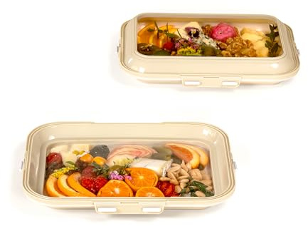 Crudités | Portable Snack Tray | Rectangle 2-Pack | Cream White | Reversible Stretch Lid Food Containers | BPA-Free, Freezer & Dishwasher Safe | Meal-Prep, Charcuterie, Salads, Picnic, Travel