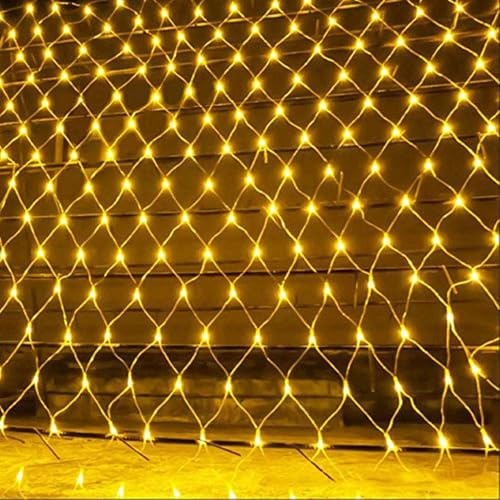 Luci A Stringa A Rete per Esterni 192led 3x2m Luci A Stringa Netta Patio da Cortile Luce A Rete Balco Fee Mesh Fairy Light Batteria Impermeabile, Green