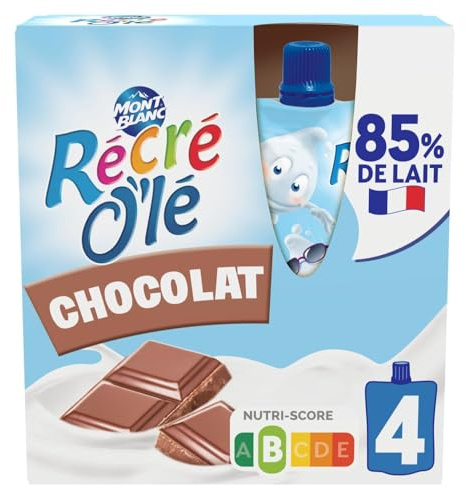 MONT BLANC – Goûters Laitiers au Chocolat Fondant, Plaisir Crémeux à Partager (4 gourdes 85g) - Lot de 4 - vendu par Lot