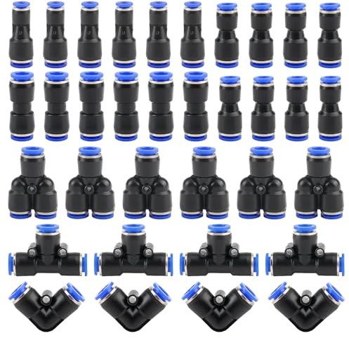 DBALL 60 Stück 8 mm Pneumatik Steckverbinder Pneumatische Verbinder Splitter/Kniestück/T-Stück/gerade Steckverbindungs-Zubehörsatz Luftleitungsarmaturen für 8 mm Rohr