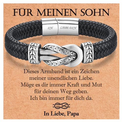 USEEDOVIA Lederarmband Geschenke für Sohn/Papa/Schatz Armband Leder Edelstahl Magnetverschluss mit Ich Liebe Dich Gravur Weihnachten Geburtstagsgeschenk