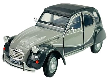 Welly Modèle de voiture compatible avec Citroën 2cv Noir Gris Charleston 6 Canard 1949-1990 ca 1/24 1:24 Modèle de voiture en métal dans une boîte