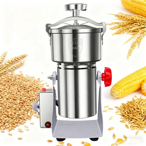 YXINHONGYUE 110V, Molinillo de maíz eléctrico de 1000 g con oscilación de 270° y Protector de sobrecarga Molinillo de Hierbas en Polvo de Acero Inoxidable de Alta Velocidad de 220 V y 3600 W