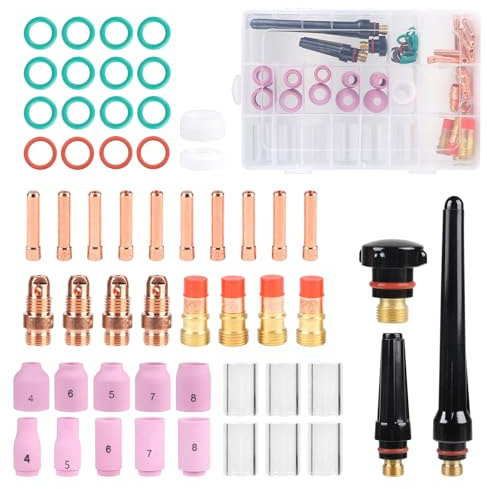 EFUTURETIME 55-tlg WIG Schweißzubehör für WP-17/18/26, WIG Schweißgerät Verschleißteile Set mit WIG-Rückkappe, Keramikdüsen, Pyrex-Glasbecher, Spannhülsen, Kurzgaslinse, O-Ringe, Spannhülsengehäuse