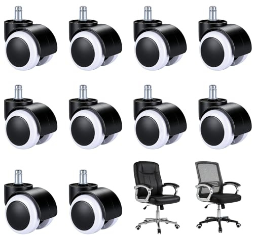 Office Chair Wheels, 10Pcs Chair Casters Replacement, 11 mm x 22 mm Universal Size Office Chairs Twin Caster Wheels for Office Chairs Gamingchair Swivelchair (Black & White)