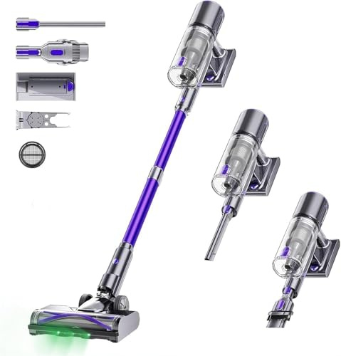 Aspirateur sans fil 55 000 Pa/600 W - Autonomie : 55 minutes - Station de charge murale - Aspirateur sans fil - Avec écran intelligent - Brosse anti-enchevêtrement pour tapis, sols durs, poils