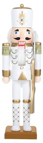 Gadpiparty Casse-Noisette de Noël en Bois Blanc Doré Figurine Soldat Roi Décorative pour Table Petite Marionnette Casse-Noisette Décoration Festive Élégante pour Maison et Bureau