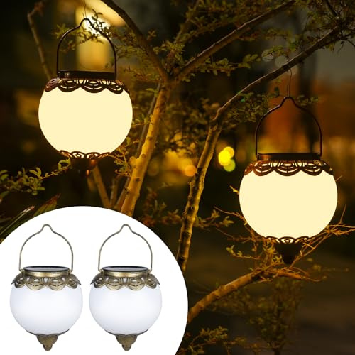 Bonsery Solarlaterne für Außen 2 Stück, IP65 Wasserdicht Solarlampen für Außen Hängend mit Erdspießen, 15LM LED Solar Laternen Outdoor Deko für Balkon Terrasse Baum, Geschenke für Frauen(Bronze)