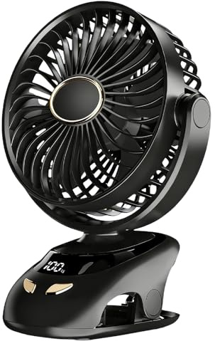 HIULLEN Portable Clip on Fan, Clip and Desk Personal Fan, 6000mAh Battery Operated USB Desk Fan, Quiet Rechargeable Mini Table Fan, 5 Speed, for Home, Office and Desk