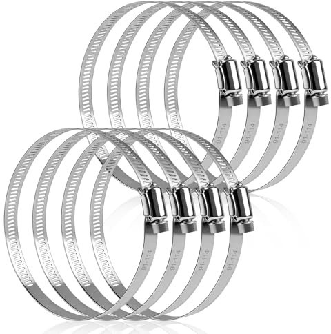 8 abrazaderas para manguera, 91 – 114 mm grandes de acero inoxidable, abrazaderas de manguera ajustables, bridas de manguera para manguera de aire, conducto de ventilación de secadora, tubos