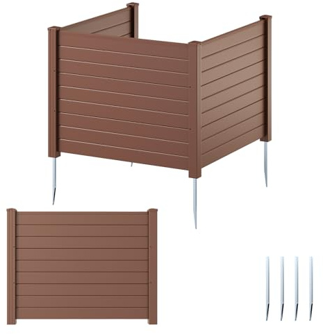HOMASIS Gartenzaun 2/3 Stück, dekorative Sichtschutz Zaun mit Erdspieße, Steckzaun aus PP & Metall, Zaunelemente Dekozaun für Garten Terrasse Klimaanlagen & Mülleimer (Braun, 122x95cm, 3 Stück)