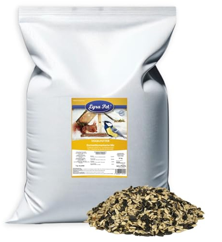 Lyra Pet® 10 kg Sonnenblumenkerne Mix - geschält & ungeschält - Vogelfutter | Fettreiches Vogelfutter für Wildvögel - Nährstoffreiches Wildvogelfutter für Sommer & Winter - Energiespendendes Streufutter