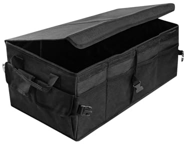 ARATERVIO Premium Kofferraum Organizer mit Deckel, Faltbare Kofferraumtasche Groß, Auto Kofferraum Box mit 3 Fächern, Rutschfester Kofferraumorganizer, Verstärkter Auto Organizer