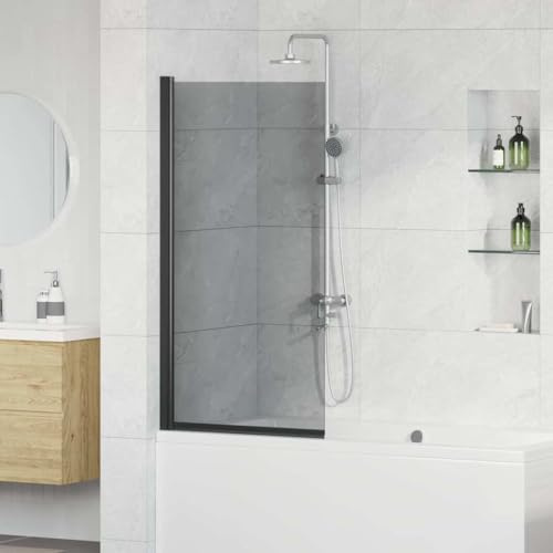 Ziaphsol Paraguas de ducha de baño negro 68 x 130 cm, mampara de ducha ajustable de cristal templado de 4 mm para bañera, mampara de ducha con protección contra salpicaduras, montaje interior