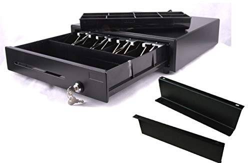 Kassenschublade iQCash410 mit Untertischhalterung – Geldlade aus Metall RJ11/RJ12 | 4 Scheinfächer, 8 Münzfächer, Schwarz | Kassenfach Kassenlade Geldlade Geldkassette