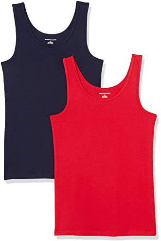 Amazon Essentials Débardeur Coupe Ajustée Femme, Lot de 2, Bleu Marine/Rouge, M
