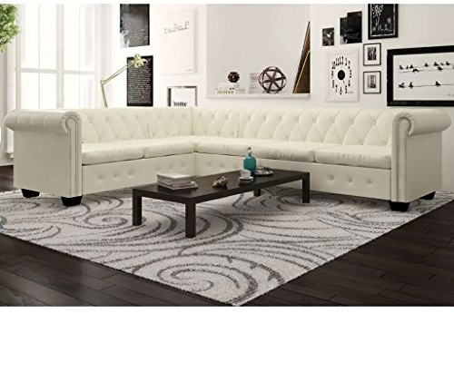 vidaXL Chesterfield - Sofá esquinero (6 plazas, Piel sintética, 260 x 205 x 73 cm), Color Blanco y Negro