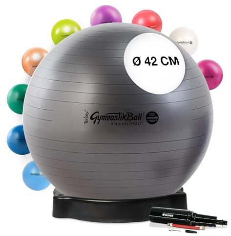 PEZZI Gymnastikball Maxafe mit Ballschale und Pumpe | Sitzball mit Burst-Proof-System, belastbar bis 400 kg, für Therapie, Sport und Büro