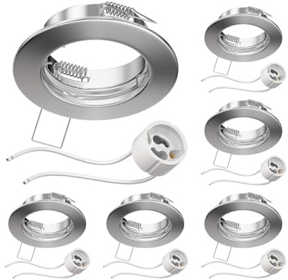 ledscom.de 6x Decken-Einbaurahmen FERE Einbaurahmen chrom matt (LED/Halogen/GU10/MR16/PAR16/50mm) inkl. GU10 Fassung