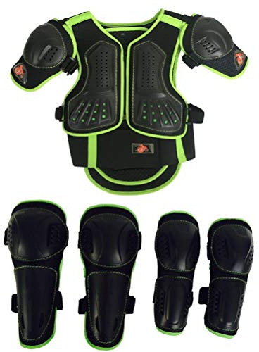 Armor QTrees Niños Motocicleta Traje Bici Suciedad Pecho Protector Espina Dorsal Brazo del Hombro Codo Protector de la Rodilla Motocross Carreras Esquí Patinaje Chaleco Armadura para Deportes