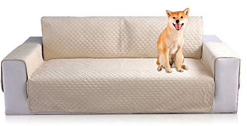 PETCUTE Sofaschoner Sofaschutz Sofaüberwurf Sofabezüge sofadecke Anti-Rutsch Sofaschoner Sofahusse Sofa schonbezug Sofabezüge für Hunde(Beige, 3 Sitzer)