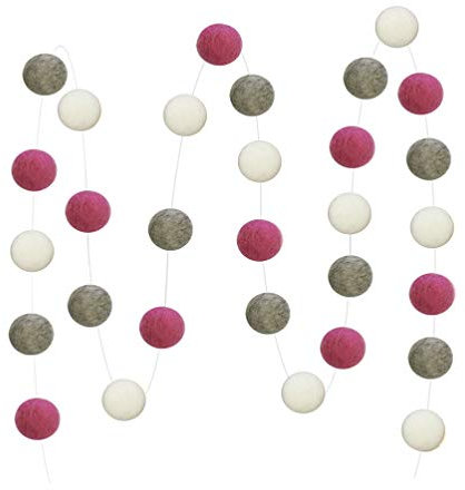 Amosfun Wollfilz Ball Girlande Weihnachten Pom Pom Girlande Banner Baby Zimmer Kinderzimmer Weihnachtsbaum h?ngende Dekoration Ornament 2m (wei? grau rosa)