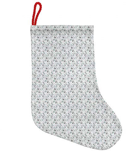 ABAKUHAUS Blume Hängende Nikolausstiefel Weihnachtssocken, Blüten mit Punkten, Weihnachtsstrumpf zum Aufhängen, 35x50cm, Grau Hellgrau und Weiß