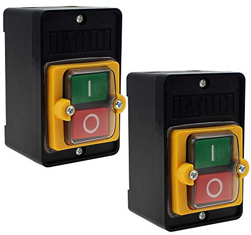 2 Stück Maschinenschalter Switch Pushbutton Drucktaste AC220V / 380V 10A EIN/AUS-Drucktastenschalter Plastik Sicherheitsschalter mit Wasserdichter Staubdichter Box für Schleifmaschine Textilmaschine