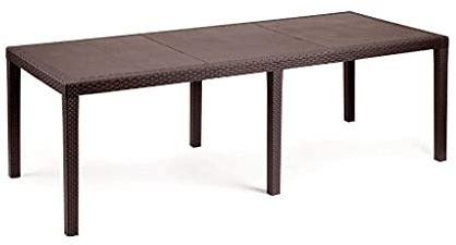 Dmora - Tavolo da esterno Roma, Ripiano rettangolare allungabile da pranzo, Tavolo da giardino estensibile effetto rattan, 100% Made in Italy, 150/220x90h72 cm, Marrone