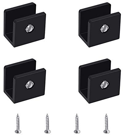 UFURMATE Glasklemme, 4 Stück verstellbare quadratische Glasregalhalterungen, Aluminiumlegierung, Glasklemmen, Wandmontage, schwarzer Glashalter, für 6–8 mm dicke Glasregale