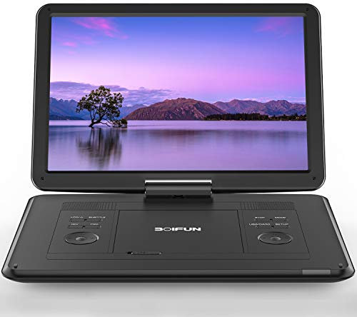 Lettore DVD Portatile da 17,5 con Schermo HD da 16, Batteria Ricaricabile da 6 Ore, Supporto USB/SD Card/Sync TV e Diversi Formati di Disco, Altoparlante Ad Alto Volume, Nero