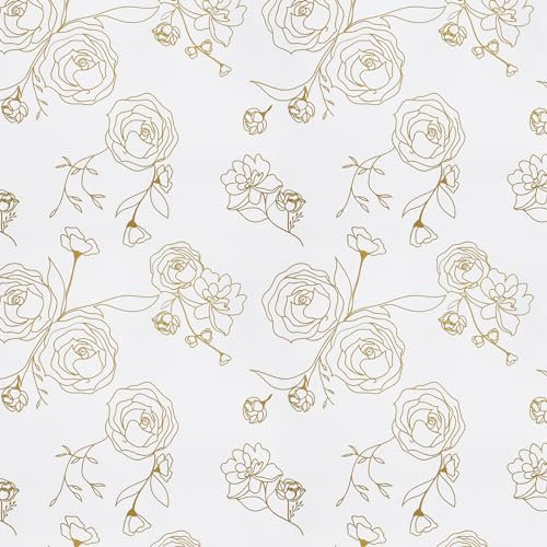 Timeet Selbstklebende Tapete Weiß Blumen Klebefolie Möbel Weiss Möbelfolie Selbstklebend Textur Golden Blumentapete 44x300cm Wasserdicht Folie für Möbel, Wohnzimmer, Schlafzimmer