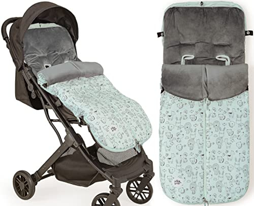 Saco Silla Paseo Universal, saco invierno silla paseo universal, Desmontable con cremallera, cabezal ajustable,impermeable y transpirable, fácil de limpiar, unisex (Animales Verde)